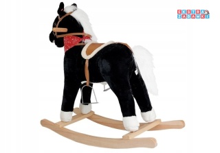 Koń na biegunach duży konik bujany 74 cm dla dzieci dźwięki - czarny [S]
