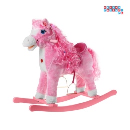 Koń na biegunach duży konik bujany 74 cm dla dzieci dźwięki - różowy