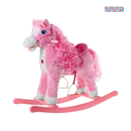 Koń na biegunach duży konik bujany 74 cm dla dzieci dźwięki - różowy [S]