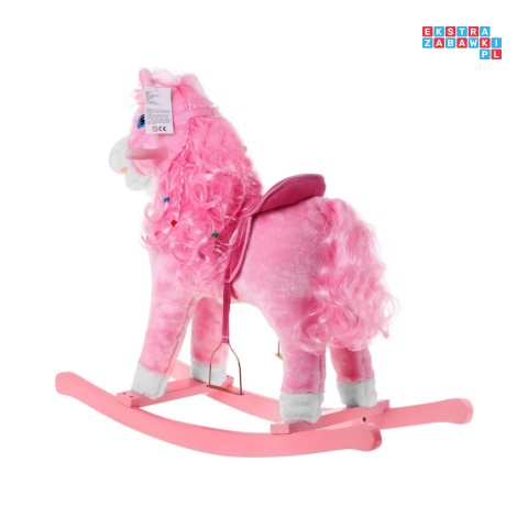 Koń na biegunach duży konik bujany 74 cm dla dzieci dźwięki - różowy
