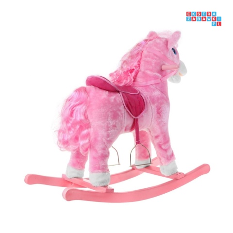 Koń na biegunach duży konik bujany 74 cm dla dzieci dźwięki - różowy