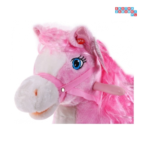 Koń na biegunach duży konik bujany 74 cm dla dzieci dźwięki - różowy