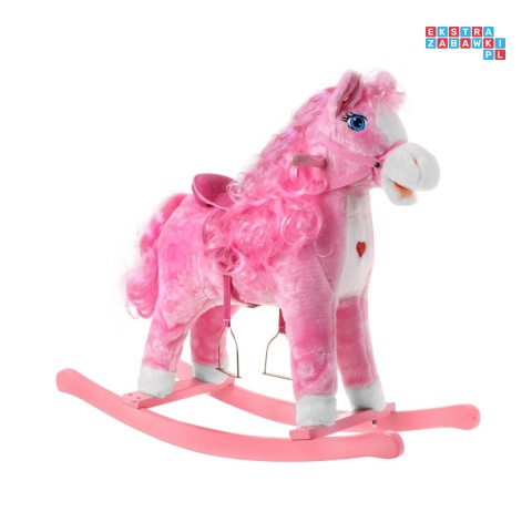 Koń na biegunach duży konik bujany 74 cm dla dzieci dźwięki - różowy