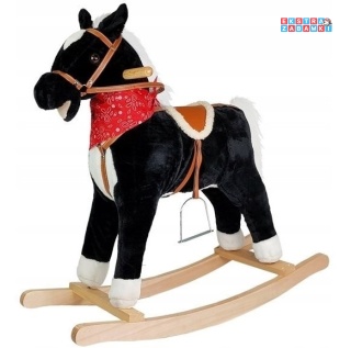 Koń na biegunach duży konik bujany 74 cm dla dzieci dźwięki - czarny [S]