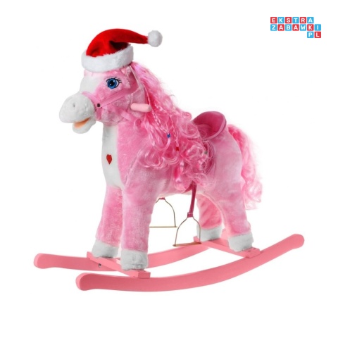 Koń na biegunach duży konik bujany 74 cm dla dzieci dźwięki - różowy