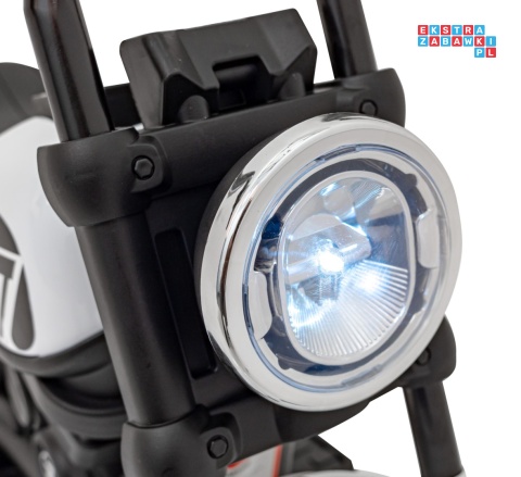 [AHL008] Motorek Chopper FASTER na akumulator 1x20W 6V/4.5Ah Radio FM Panel audio LED - biały