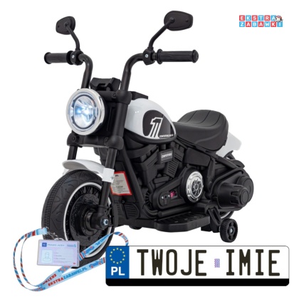 Biały Motorek Chopper FASTER na akumulator - 1x20W 6V/4.5Ah, Radio FM, Panel audio, LED - [AHL008]
