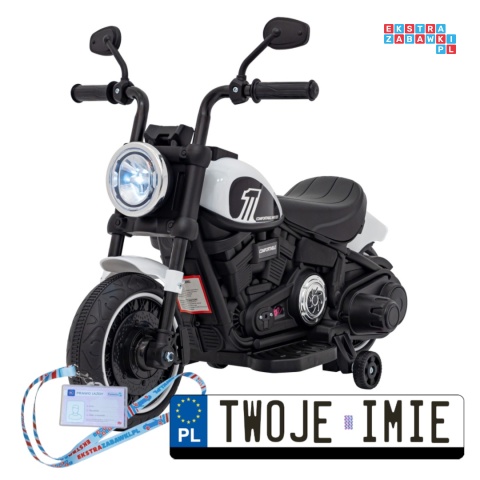 [AHL008] Motorek Chopper FASTER na akumulator 1x20W 6V/4.5Ah Radio FM Panel audio LED - biały