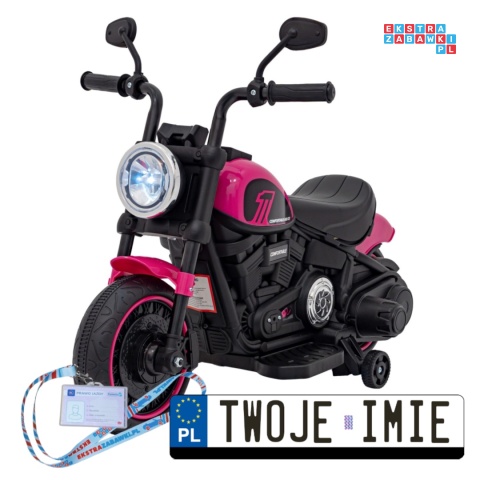 [AHL008] Motorek Chopper FASTER na akumulator 1x20W 6V/4.5Ah Radio FM Panel audio LED - różowy