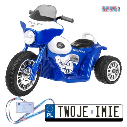 Niebieski Motorek Chopper trójkołowy na akumulator - 1x20W, 6V/4.5Ah, Dźwięki, Światła LED - [JT568]