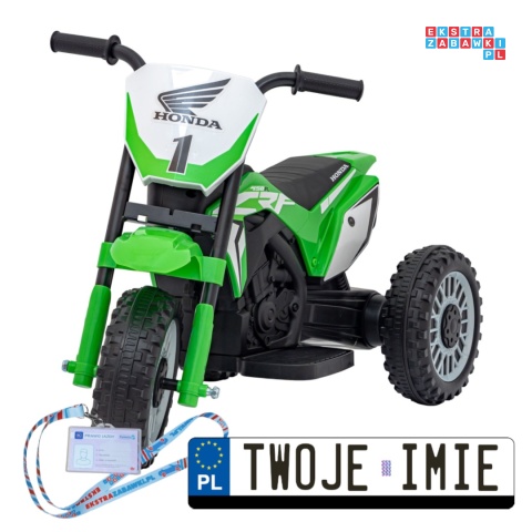 [H5] Motorek Cross Honda CRF 450R na akumulator 1x30W 6V/4,5Ah Gumowy Bieżnik Klakson - zielony