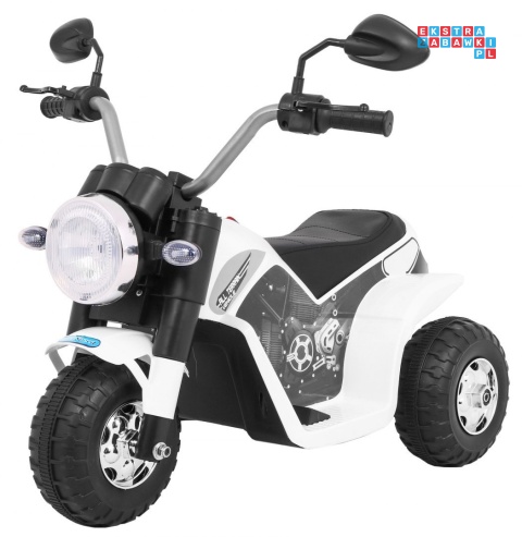 [JC916] Motorek MiniBike na akumulator ok.25W 6V/4.5Ah Dźwięki LED Ekoskóra - biały