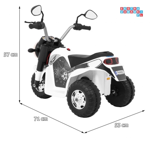 [JC916] Motorek MiniBike na akumulator ok.25W 6V/4.5Ah Dźwięki LED Ekoskóra - biały