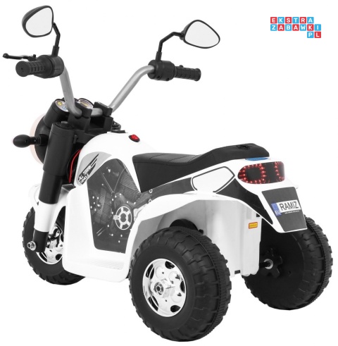 [JC916] Motorek MiniBike na akumulator ok.25W 6V/4.5Ah Dźwięki LED Ekoskóra - biały
