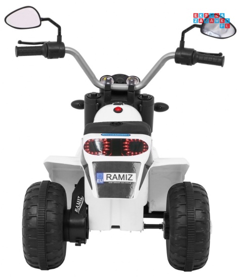 [JC916] Motorek MiniBike na akumulator ok.25W 6V/4.5Ah Dźwięki LED Ekoskóra - biały