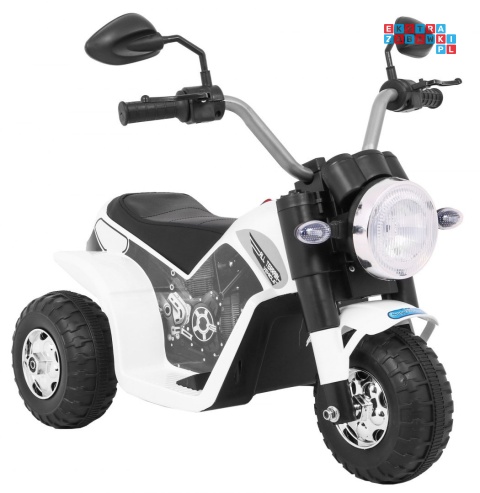 [JC916] Motorek MiniBike na akumulator ok.25W 6V/4.5Ah Dźwięki LED Ekoskóra - biały
