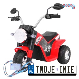 [JC916] Motorek MiniBike na akumulator ok.25W 6V/4.5Ah Dźwięki LED Ekoskóra - czerwony