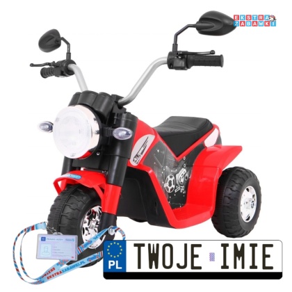 Motorek MiniBike na akumulator - czerwony, ok. 25W 6V/4.5Ah, dźwięki, LED, ekoskóra [JC916]