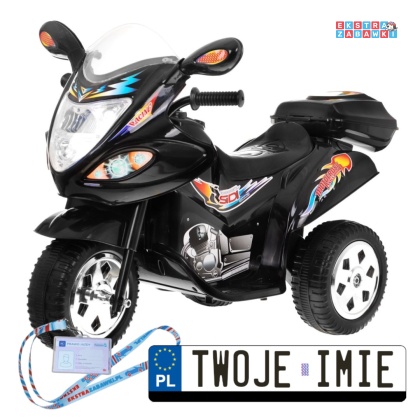 Czarny Motorek Trójkołowy BJX-088 na akumulator - 1x18W, 6V/4,5Ah, Dźwięki, Światła - [LL1188]