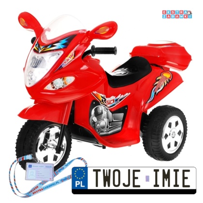 Czerwony Motorek Trójkołowy BJX-088 na akumulator - 1x18W, 6V/4,5Ah, Dźwięki, Światła - [LL1188]