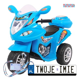 Niebieski Motorek Trójkołowy BJX-088 na akumulator - 1x18W, 6V/4,5Ah, Dźwięki, Światła - [LL1188]