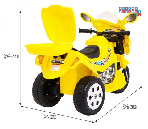 [LL1188] Motorek Trójkołowy BJX-088 dla najmłodszych na akumulator 1x18W 6V/4,5Ah Dźwięki Światła - żółty