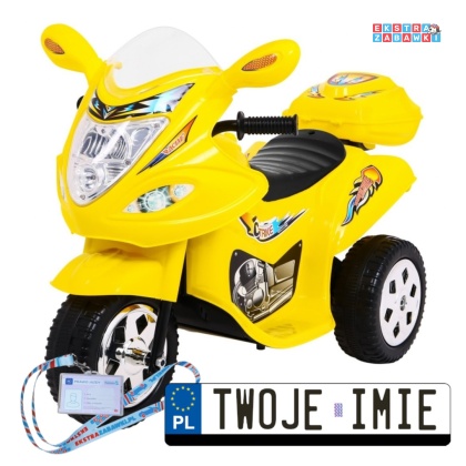 Żółty Motorek Trójkołowy BJX-088 na akumulator - 1x18W 6V/4,5Ah, Dźwięki, Światła - [LL1188]