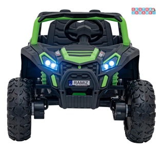Zielone Auto UTV Racing buggy na akumulator dwuosobowy - zielony, 4x45W, MP3, Pilot, Wolny Start [A036]