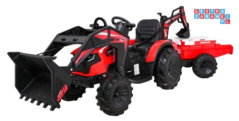 [SX2068] Traktor 720-T z przyczepą na akumulator 2x45W 12V/10Ah przyczepka łyżka koparka - czerwony