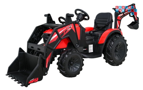 [SX2068] Traktor 720-T z przyczepą na akumulator 2x45W 12V/10Ah przyczepka łyżka koparka - czerwony