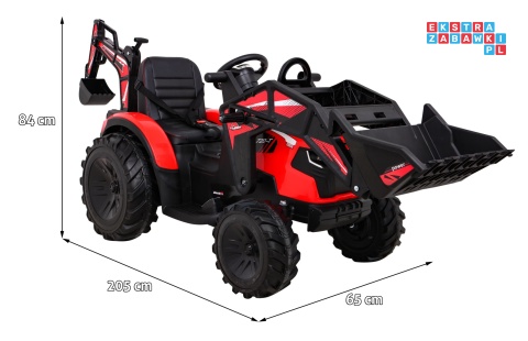 [SX2068] Traktor 720-T z przyczepą na akumulator 2x45W 12V/10Ah przyczepka łyżka koparka - czerwony