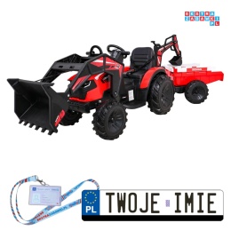 [SX2068] Traktor 720-T z przyczepą na akumulator 2x45W 12V/10Ah przyczepka łyżka koparka - czerwony