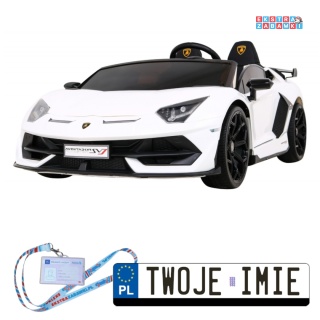Białe Lamborghini SVJ DRIFT na akumulator - 24V/7Ah, LED, koła EVA, pilot - [SX2028]