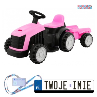 Traktor z przyczepą na akumulator - różowy, 1x25W [TR1908T]