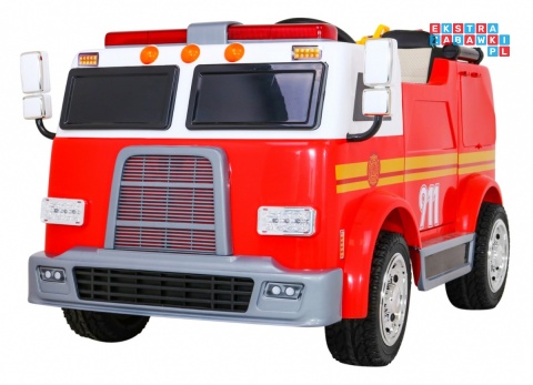 [LL911] Wóz straż pożarna na akumulator 2x45W 12V/10Ah z pilotem Armatka Megafon Kogut strażacki