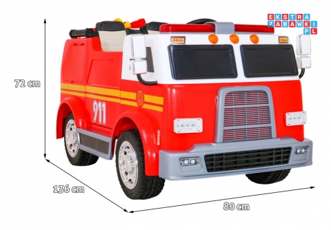 [LL911] Wóz straż pożarna na akumulator 2x45W 12V/10Ah z pilotem Armatka Megafon Kogut strażacki