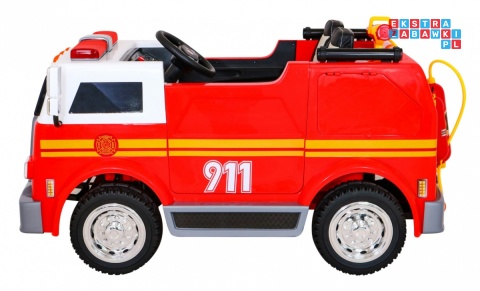 [LL911] Wóz straż pożarna na akumulator 2x45W 12V/10Ah z pilotem Armatka Megafon Kogut strażacki