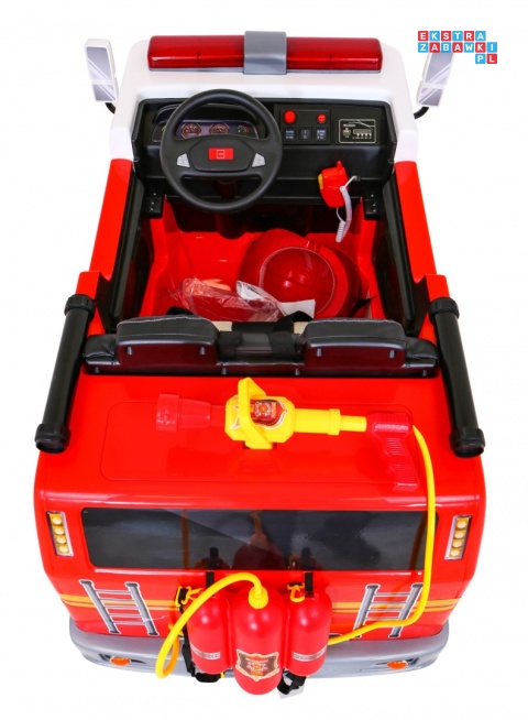 [LL911] Wóz straż pożarna na akumulator 2x45W 12V/10Ah z pilotem Armatka Megafon Kogut strażacki