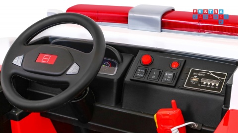 [LL911] Wóz straż pożarna na akumulator 2x45W 12V/10Ah z pilotem Armatka Megafon Kogut strażacki