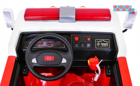[LL911] Wóz straż pożarna na akumulator 2x45W 12V/10Ah z pilotem Armatka Megafon Kogut strażacki