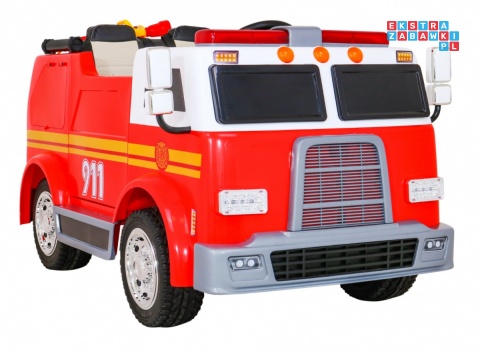 [LL911] Wóz straż pożarna na akumulator 2x45W 12V/10Ah z pilotem Armatka Megafon Kogut strażacki