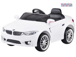 Białe Autko BMW na akumulator - 2x12V, 12V/4.5Ah, kluczyki, EVA, pilot - [PA0185]