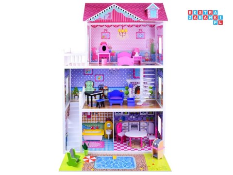 [ZA2122] Duży drewniany domek dla lalek meble basen oświetlenie LED