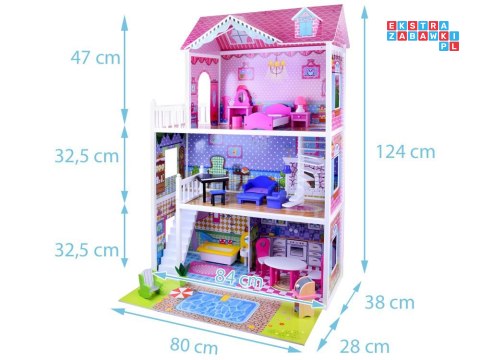 [ZA2122] Duży drewniany domek dla lalek meble basen oświetlenie LED