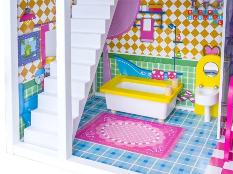 [ZA2122] Duży drewniany domek dla lalek meble basen oświetlenie LED