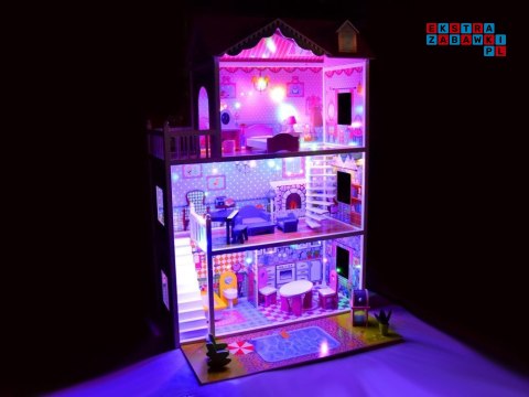 [ZA2122] Duży drewniany domek dla lalek meble basen oświetlenie LED