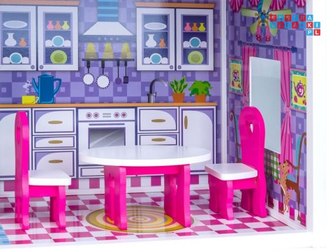 [ZA2122] Duży drewniany domek dla lalek meble basen oświetlenie LED