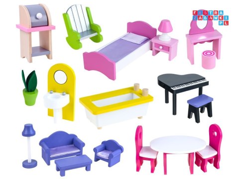 [ZA2122] Duży drewniany domek dla lalek meble basen oświetlenie LED