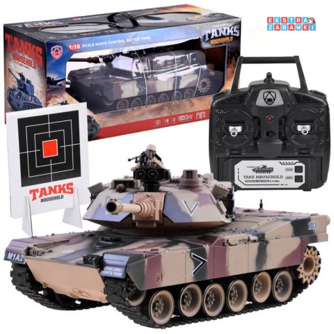 [RC0252 MO] Duży zdalnie sterowany czołg US M1A2 na pilota strzela 1:18