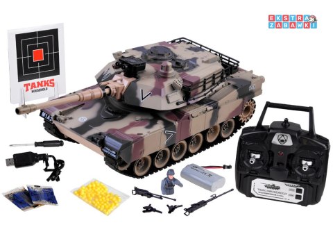 [RC0252 MO] Duży zdalnie sterowany czołg US M1A2 na pilota strzela 1:18